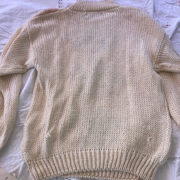 Vintage Sheridan Square hand knitted sweater cream and pink Size Small. - Picture 8 of 9